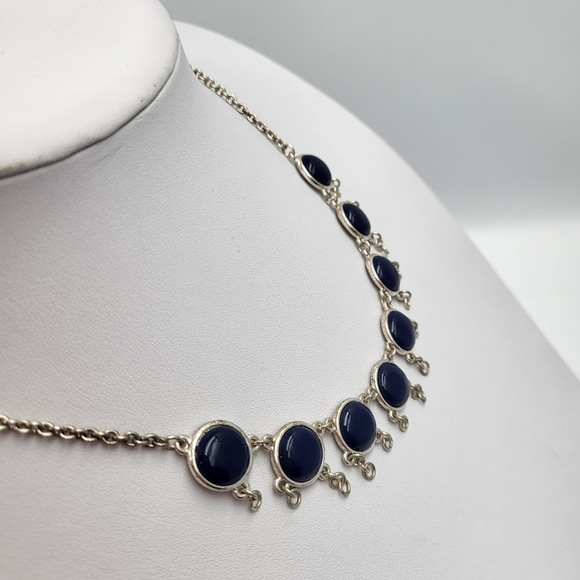 Liz Claiborne Silver Chain with Navy Blue Beads - Picture 7 of 9